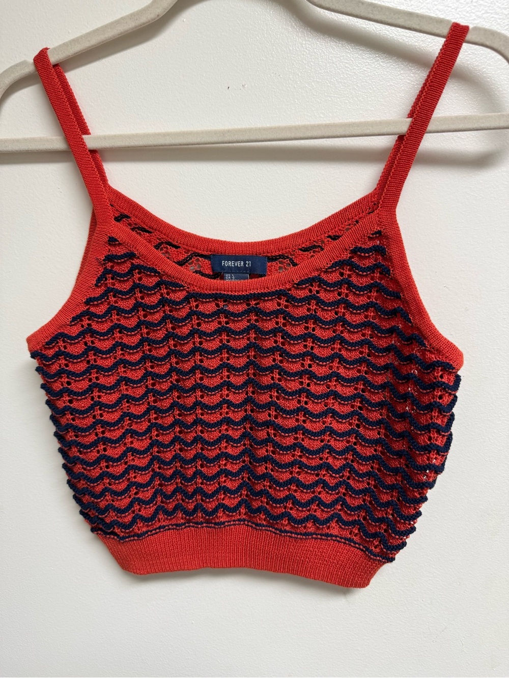 Forever 21 Orange and Navy Knit Crop Tank